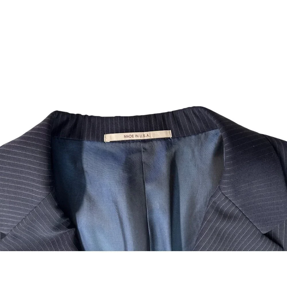 Hickey Freeman Single Breasted Pinstripe Suit Jacket~Size 48R~Blue L9 27